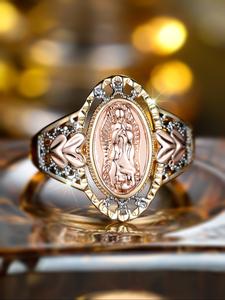 Anillo de la Virgen María Geométrico Calado, Anillo de Compromiso para Mujer, Regalo Perfecto para Cumpleaños y Aniversarios, Estilo Casual para Todas las Estaciones, Material de Cobre