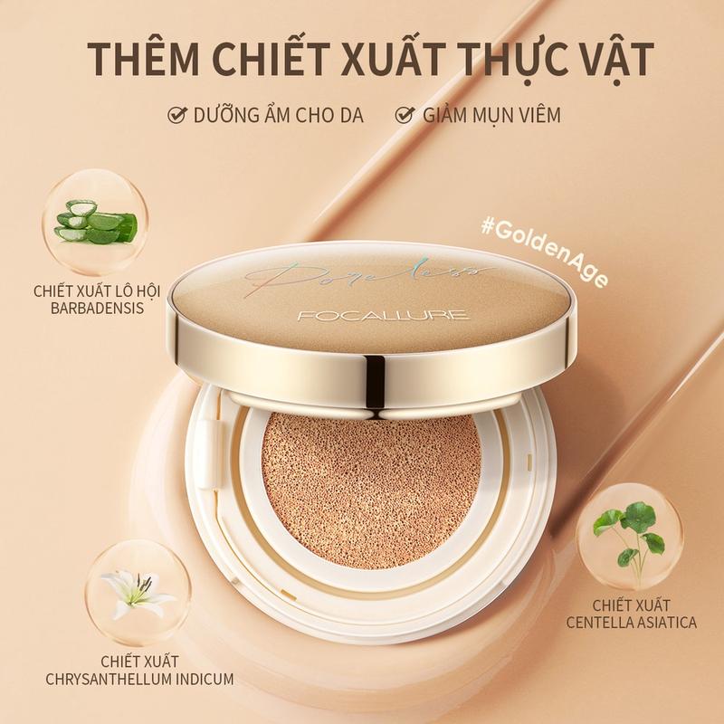 Phấn nước Focallure BB Cushion Golden Age che phủ hoàn hảo làm mờ lỗ chân lông chống nước kết cấu mỏng nhẹ 12g