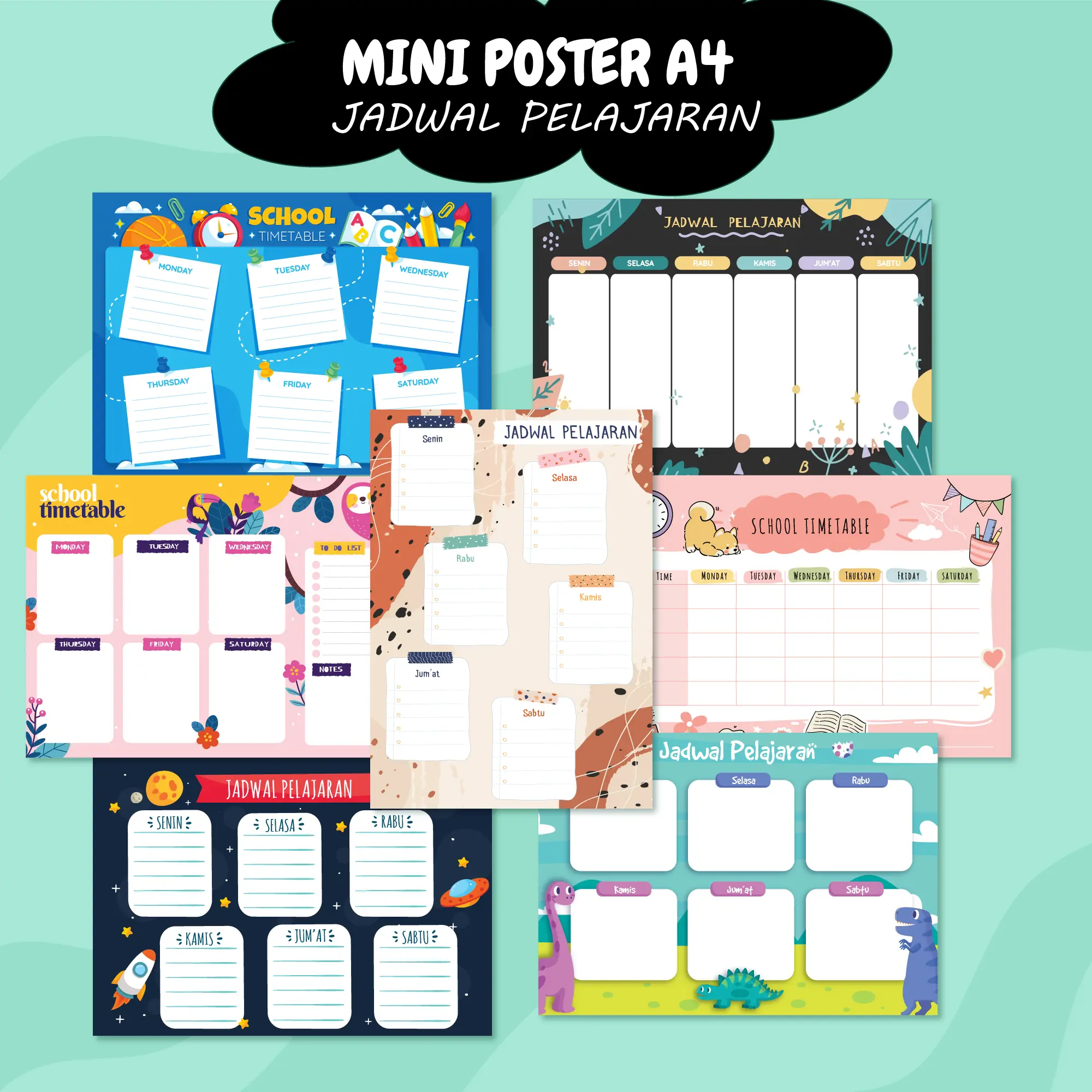 LEMBAR BELAJAR - Mini Poster Jadwal Pelajaran Sekolah Ukuran A4 Stationery Edukasi
