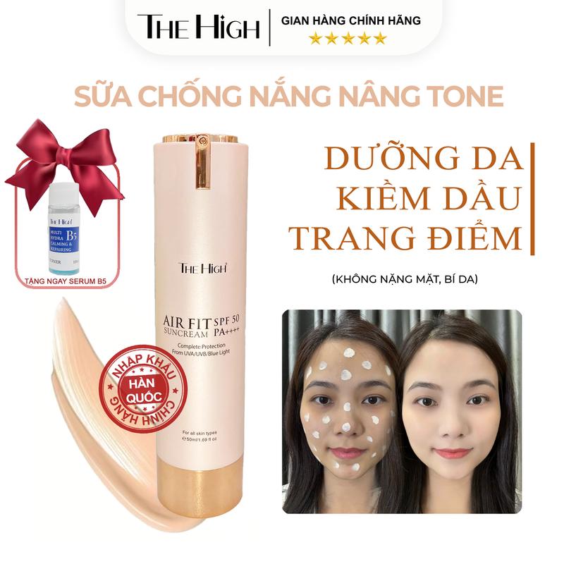 Kem Chống Nắng Trang  Điểm Hỗ Trợ Dưỡng Trắng, giữ tone 16h THE HIGH Hàn Quốc , Spf 50 PA++++,dung tích 50ml, kem chống nắng The High hỗ trợ kiềm dầu hạn chế bắt nắng, airfit sun cream