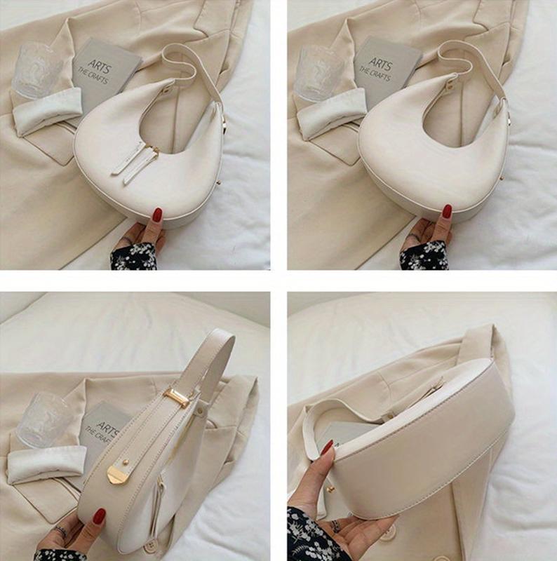 Product Introduction of Classic Design Ladies Crossbody Shoulder Bag Textured And Atmospheric Ladies Bag Simple Zipper Solid Color Crescent Bag Large Capacity Retro Handbag PU Leather Underarm Bag 27