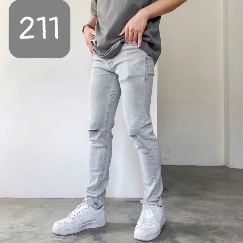 QUẦN JEAN NAM DÀI MÀU BẠC NHẠT RÁCH GỐI THỜI TRANG MENSWEAR PANTS Có Túi