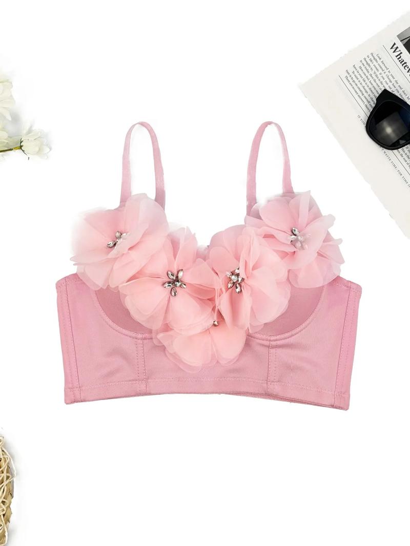 Product Introduction of Triangle Cup Underwire Backless Bra with Rose Red Flower Petals and Diamonds  Bras Outside Fishbone Inner Bralette 5