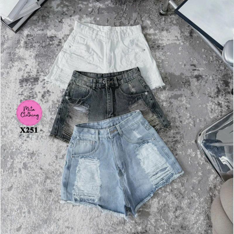 Quần shorts jean nữ nhiều màu rách tả tơi xả lai cá tính Mita Clothing X251 1