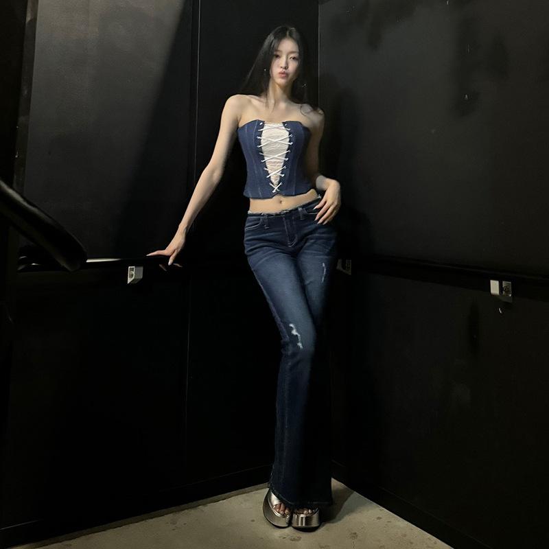 Product Introduction of Quần Áo Nữ, Phong Cách Âu Mỹ Thiết Kế Dây Đeo Chéo Ren Thời Trang, Denim Ôm Sát Áo Vest Nhỏ Thích Hợp Cho Mùa Thu Mới 2024 Top Women 5
