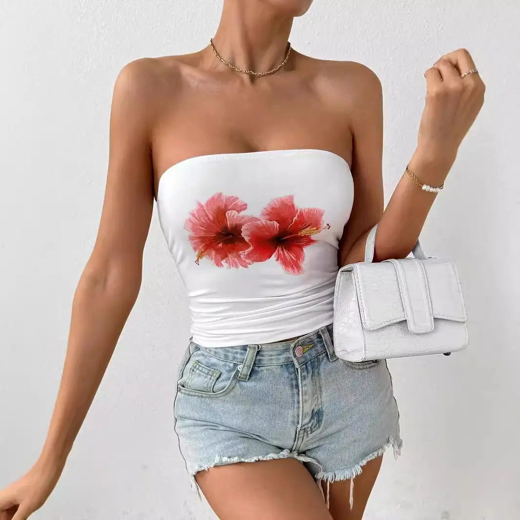 Y2g Floral Strapless Fashion European and American Style Hot Girl Slim Top