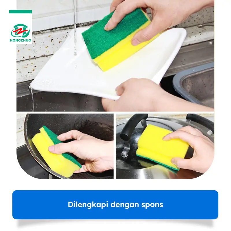 Hongzhuo Tempat Sabun Cair Cuci Piring Bentuk Bulat Soap Pump Dispenser 2in1 1000ml + Sponge 3