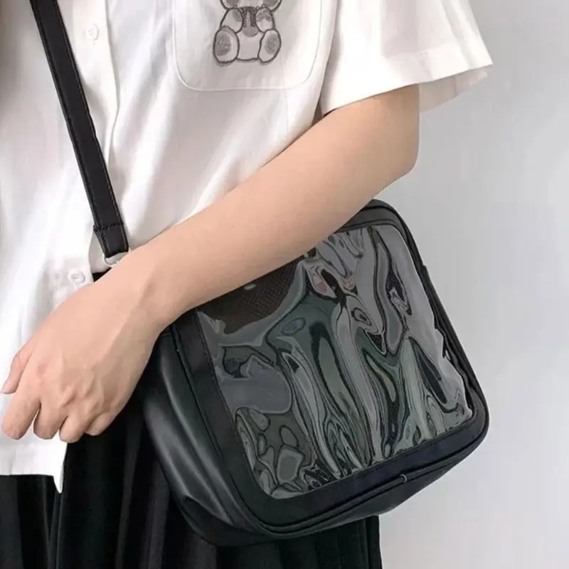 Túi dây kéo đa chức năng Màu đồng nhất Itabag Túi búp bê bông PU Túi trong suốt Túi đựng vật dụng nhỏ Túi đeo vai Nam 6