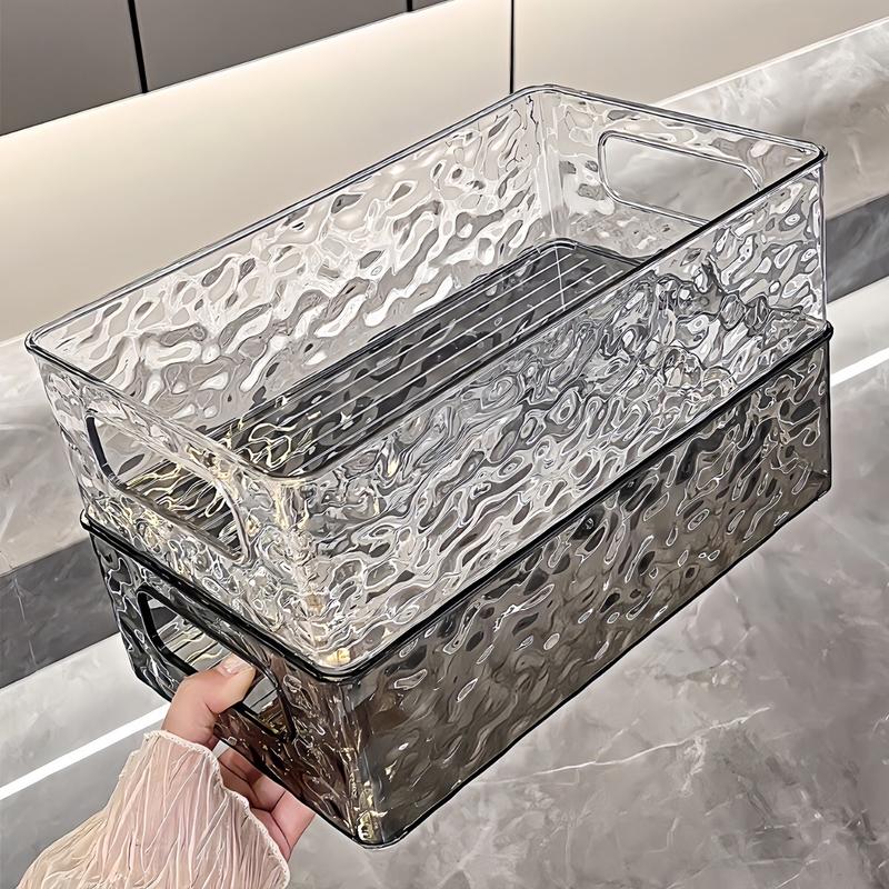 Khay nhựa đựng đồ đa năng trong suốt có tay cầm không nắp tiện lợi hộp đựng tủ lạnh nhà bếp mỹ phẩm nhà tắm