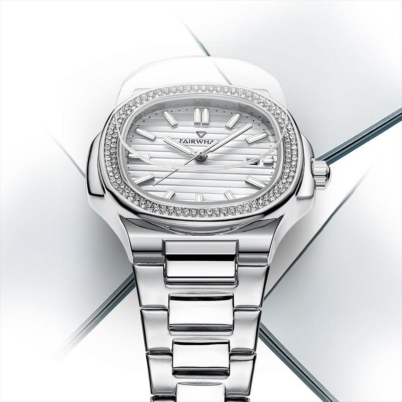 Đồng hồ nam nữ đính đá Mark FairWhale dây thép size 42mm dây thép không gỉ, đồng hồ unisex nam nữ chống nước 7