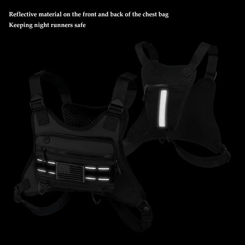 Water Resistant Sports Chest Bag, Breathable Chest Bag with Reflective Velcro & Hook, Multi-use Outdoor Vest Bag for Running Cycling Mountaineering 5