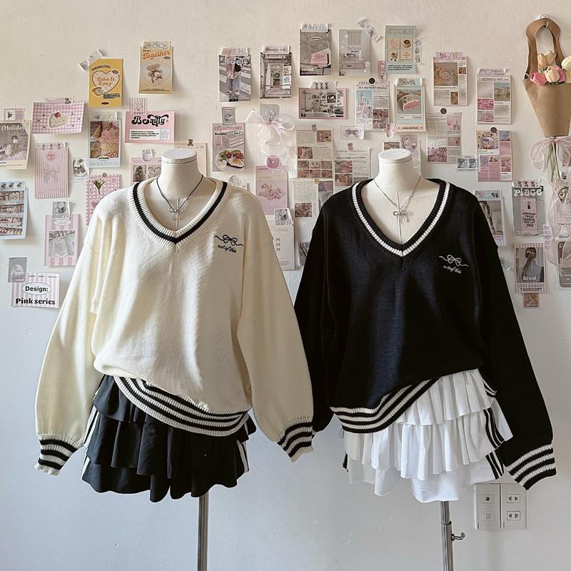 RIBBON SWEATER - ÁO SWEATER LEN CỔ V FORM BOXY