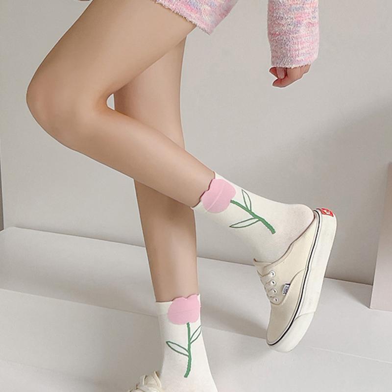 Product Introduction of Japanese Sweet Tulip Lovely Three-Dimensional Flowers Autumn Winter Socks South Korean Instagram Trend Literary Long Socks Woman Spring Womenswear 15