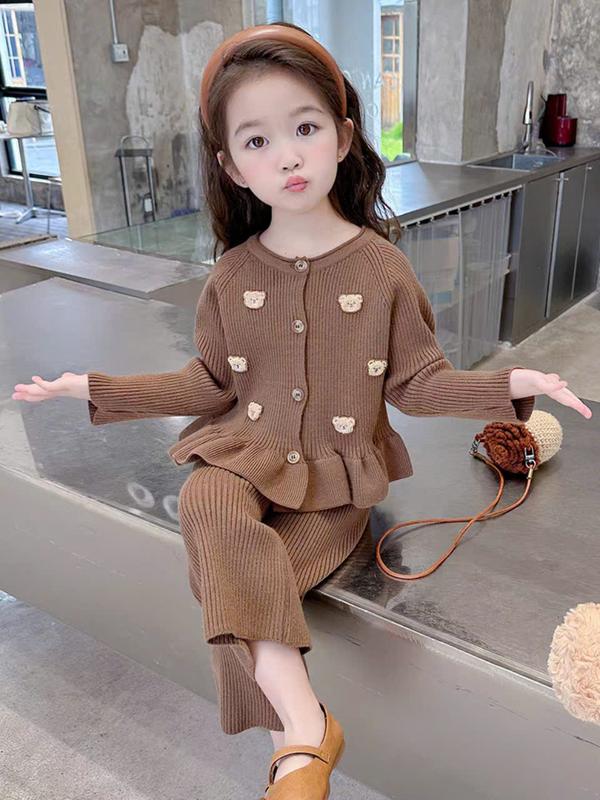 SET LEN TĂM BÉ GÁI gấu ngọt ngào áo len dài tay mặc mùa thu đông  size từ 9kg - 28kg , Chất đẹp dày dặn có thể giặt máy được bộ đồ tay  day lanh gai