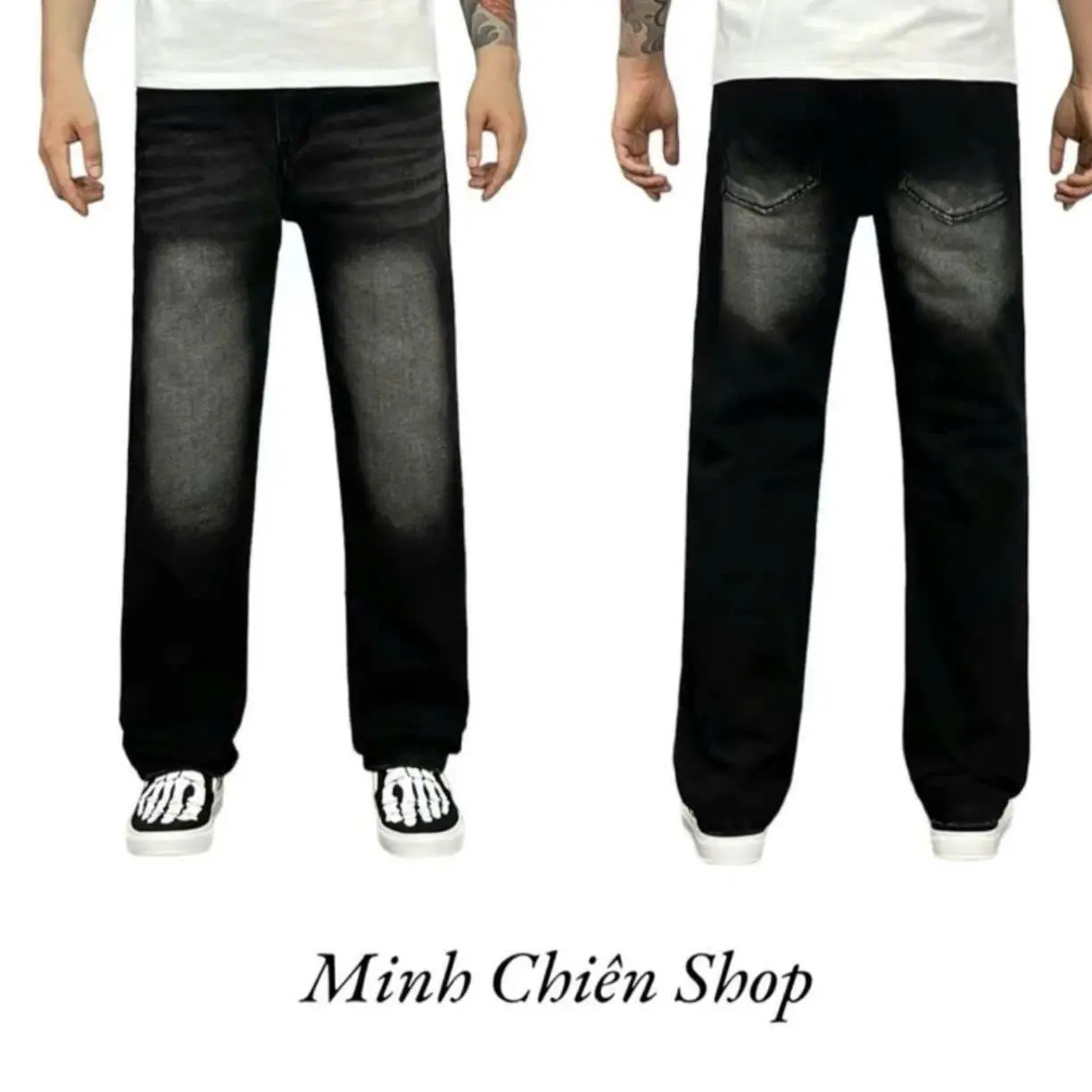 Quần suông nam đen loang cao cấp Menswear Jean Pants Có Túi