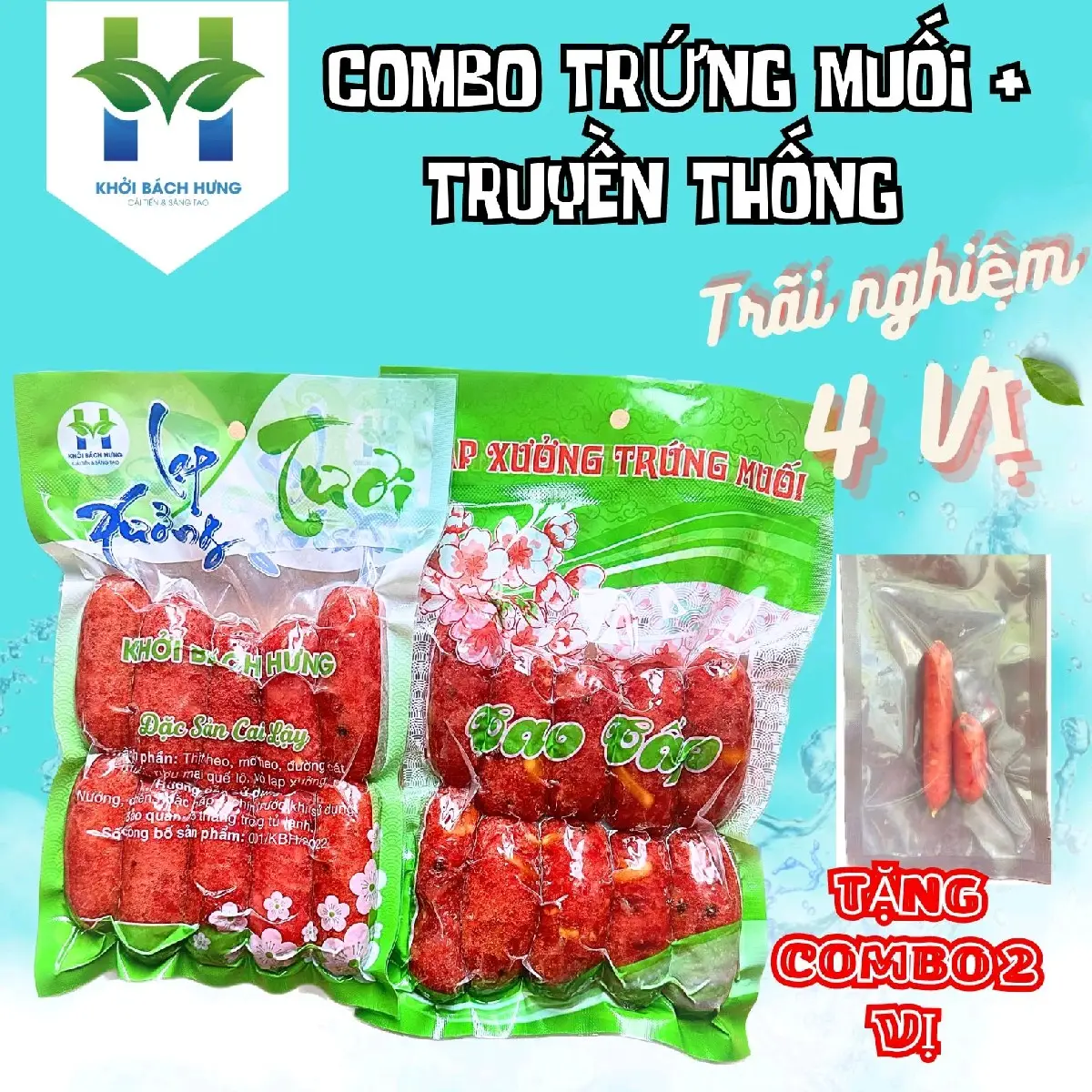 Combo 2: 500G Lạp Xưởng Heo Trứng Muối - 20% Trứng Muối + 500G Lạp Xưởng Heo Cao Cấp Truyền Thống - Đặc Sản Cai Lậy Vị Mặn Ngọt