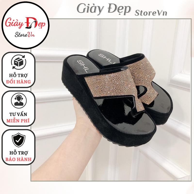 Dép xuồng xỏ ngón cao 5cm chất nhung mềm mượt dép đế cao quai đá cực xinh Nữ DéP Nữ DéP Shoes Jean