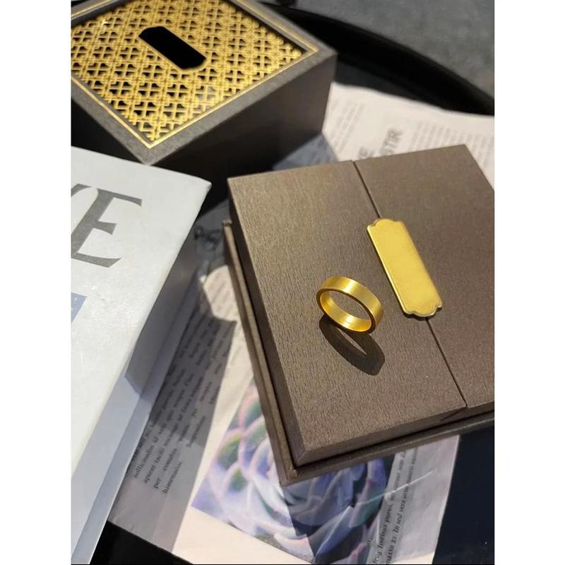Ancient inheritance titanium steel plated 18K gold ring men and women classic plain ring couple ring non-fading index finger jewelry 2
