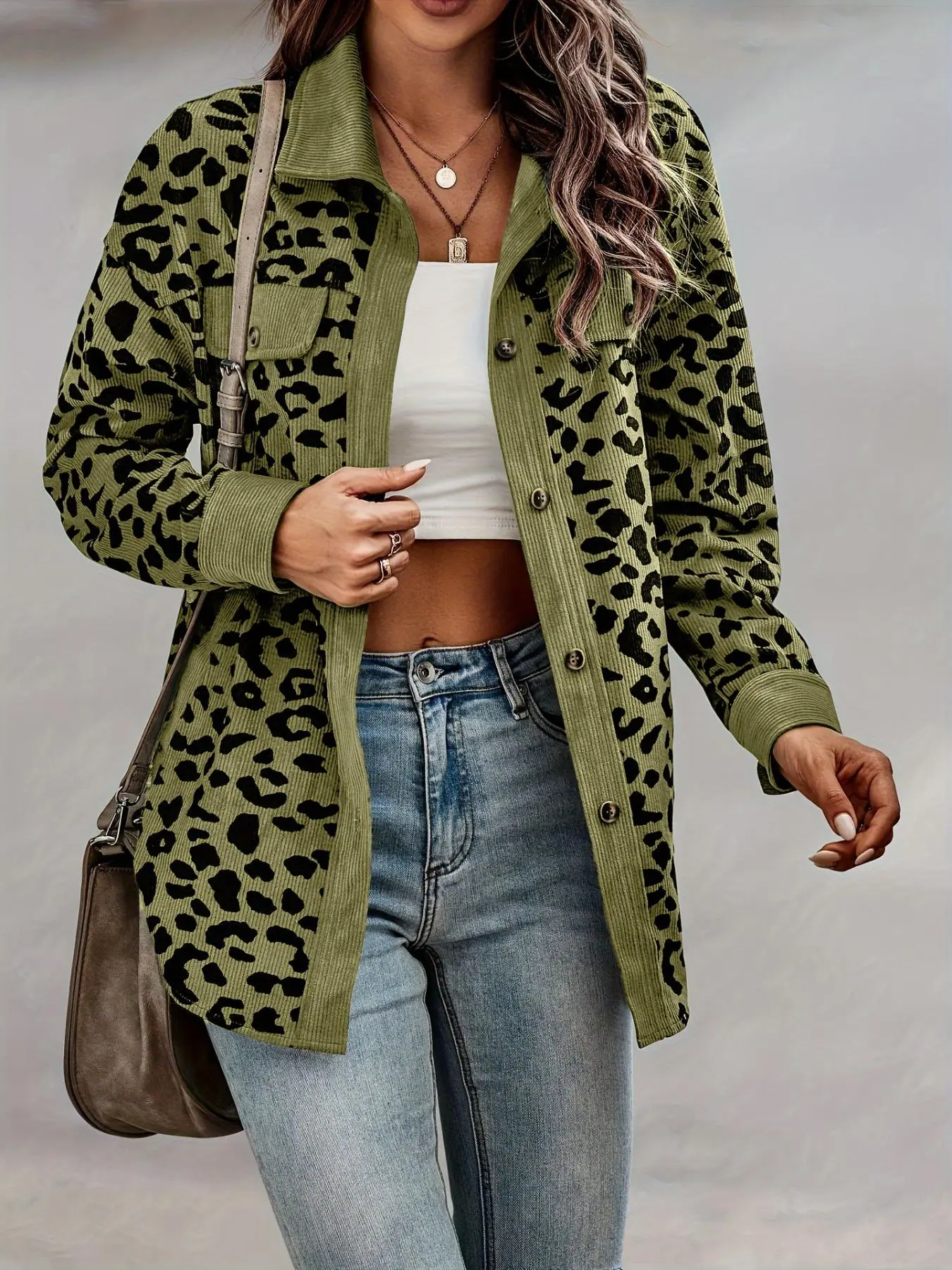 Women's Leopard Print Button Front Jacket, Casual Long Sleeve Outerwear for Spring & Fall, Ladies Clothes for Daily Wear