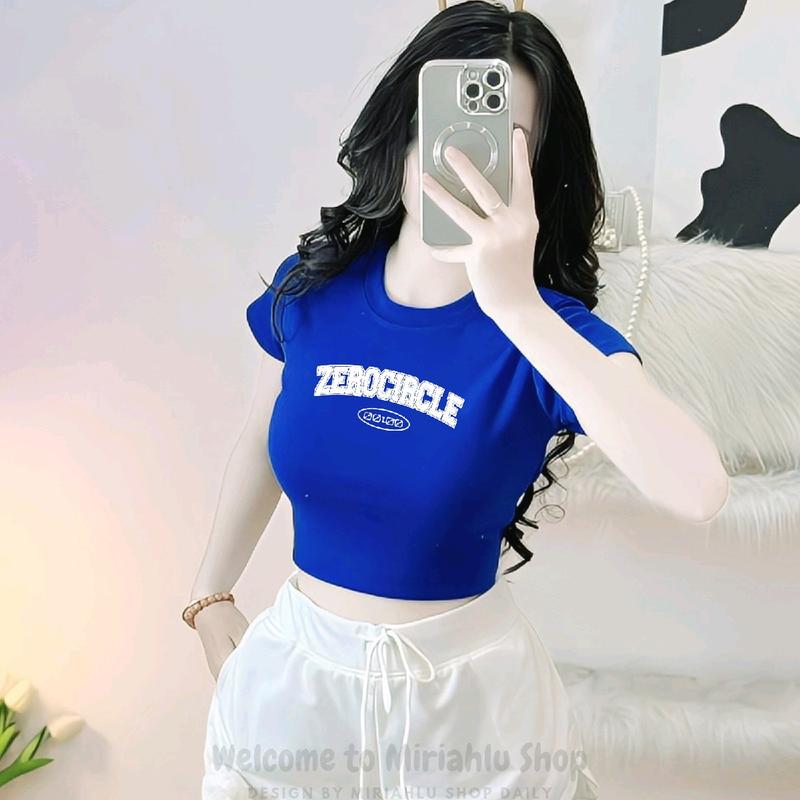 Áo Thun Croptop Borip Ôm Body Nữ Form Basic In Chữ Zero Circle, Women Voi Cổ Tròn Voan Trắng Dáng Ngắn 6