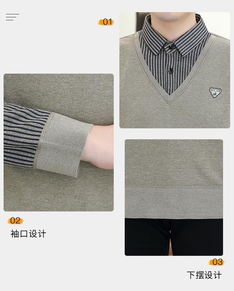 Product Introduction of 2024 Winter Fleece-lined Thickened Integral Velvet Sweater Men's False Two Pieces Knitted Sweater Youth Pu Handsome Men's Shirt Nam Slipper 5