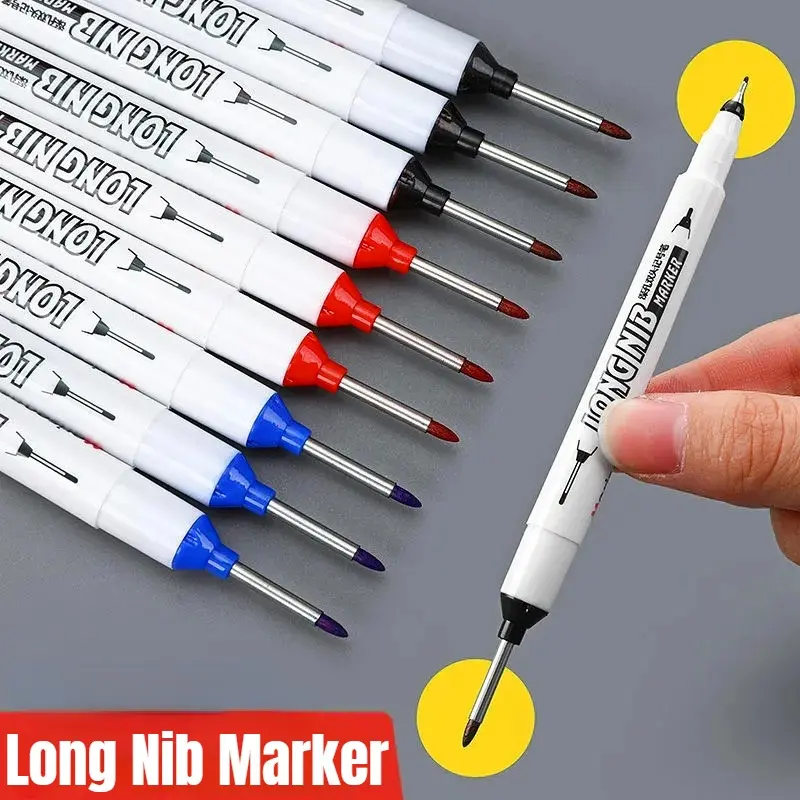Quick Drying Metal Perforating Pen Writing Tools Double Headed Deep Hole Marker Pen 20mm Long Nib Markers Waterproof Bathroom Woodworking Construction Marker