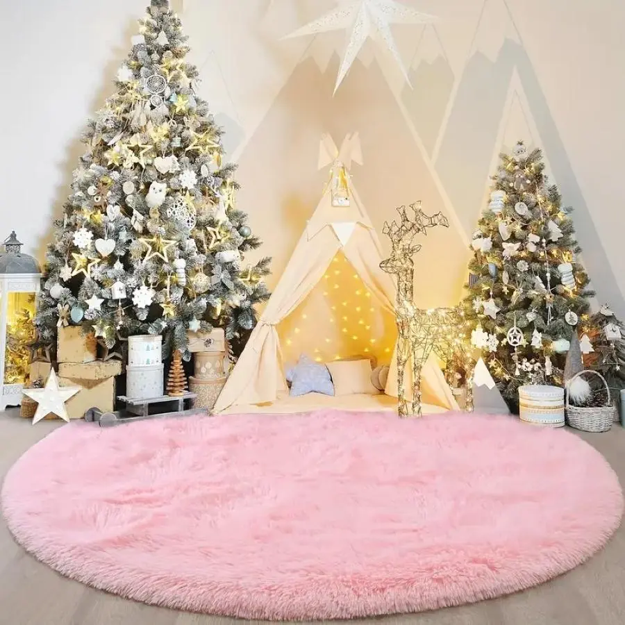 Round Fluffy Rug, 1 Count Non-slip Soft Plush Rug, Easy and Generous Design, Decorative Carpet for Home Living Room Bedroom, Bedside Rug, Room Decor