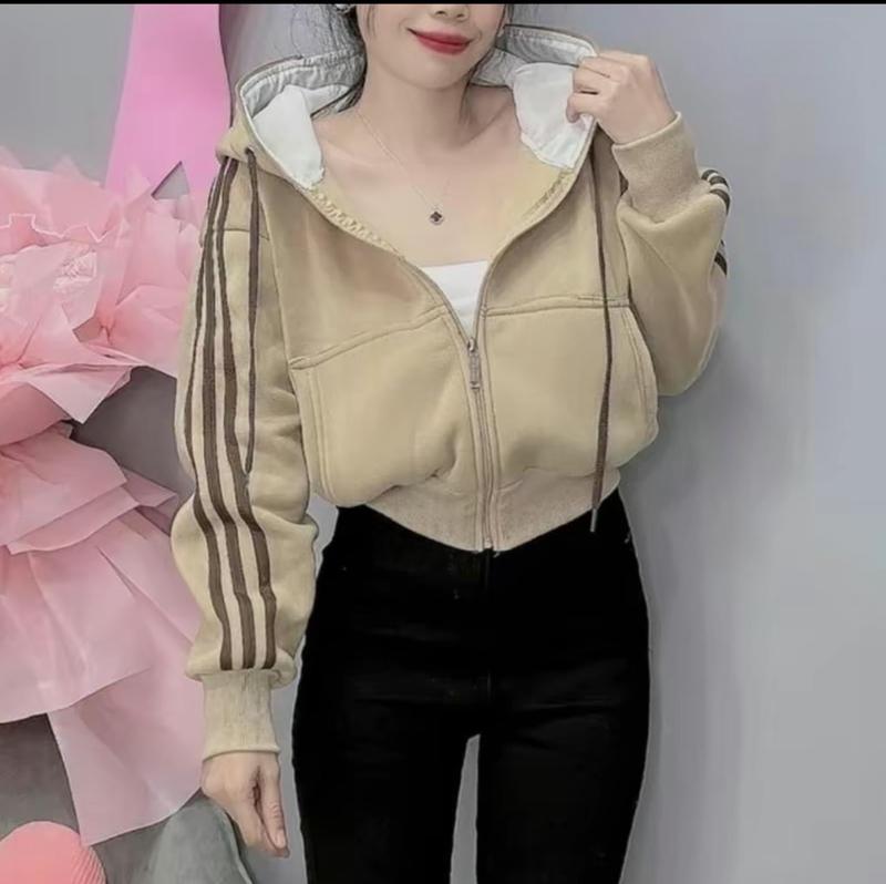 Product Introduction of Áo Khoác Nỉ Có Nón Chạy Sọc Thể Thao Nhiều Màu (Tay xỏ ngón chống nắng- Có Túi Trong) Mẫu Mới Sành Điệu Hottrend Jacket Kem Nữ Women Top 6