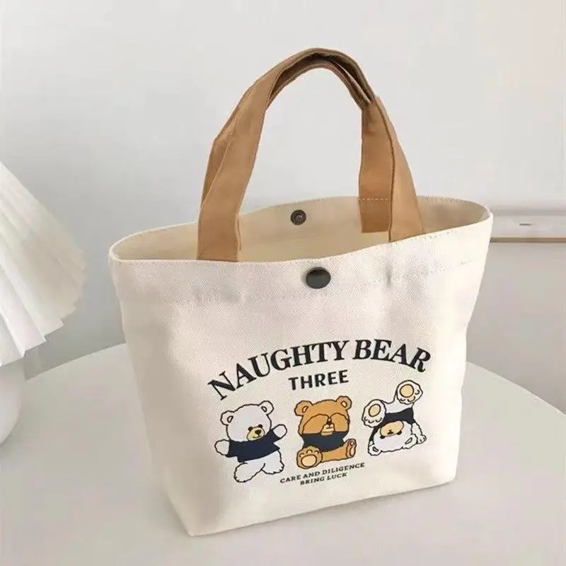 Canvas small and versatile female students lunch box bag minimalist handbag for  workers