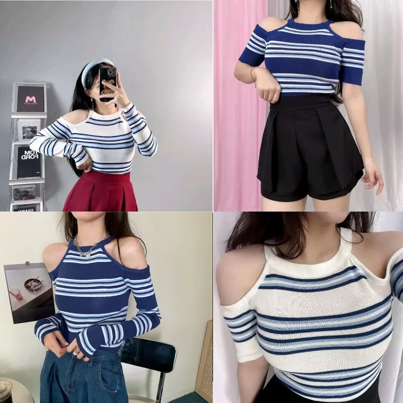 Volbie Top Baju Atasan Wanita Shoulder Off Lengan Panjang Korean Style