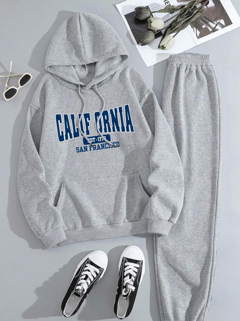 Product Introduction of 【Plus Size】 Letter Print Zip Up Hoodie & Sweatpants Set, Casual Long Sleeve Hooded Sweatshirt & Jogger Pants, Women's Fall & Winter Clothes 3