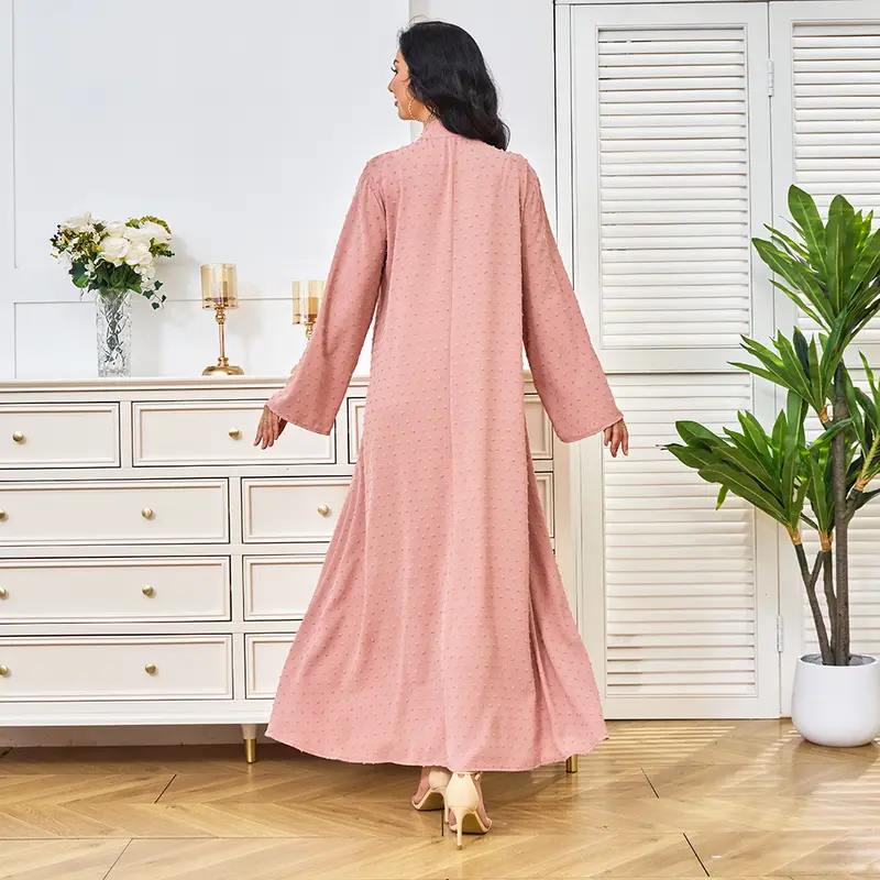 2025 Middle East Dubai Women's Robe Autumn New Arrival Embroidery Beads Pink Abaya Dress Dress 2