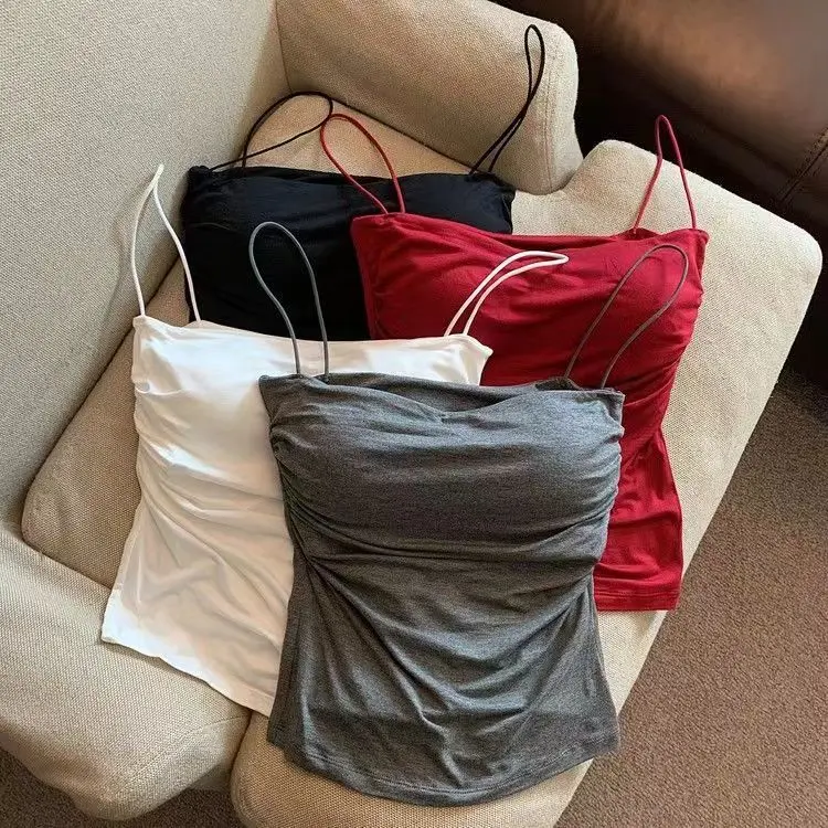 Áo Yếm Xếp Ly, Cô Gái Nóng Bỏng Dễ Thương Và Gợi Cảm, Dành Cho Phụ Nữ, Mặc Mùa Hè, Mỏng, Dây Đeo Vai, Có Thể Mặc Bên Trong, Không Tay, Áo Nhỏ Có Thể Mặc Ngoài Trời, Bó Sát
