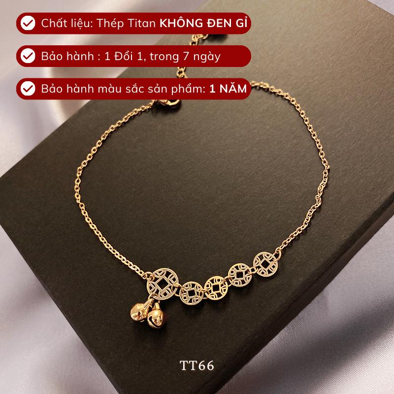 [KHÔNG ĐEN GỈ] Lắc chân thép Titan mạ vàng hình đồng xu kết hợp với chuông - Mely TT66