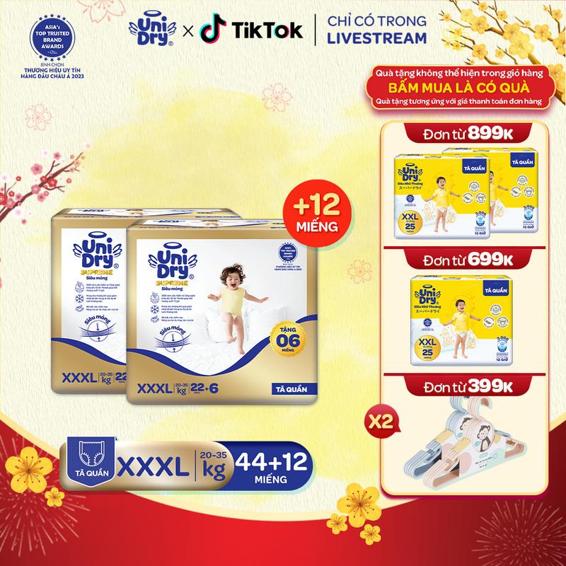 Combo 2 Tã quần UniDry Supreme siêu mỏng chỉ 2mm size M/L/XL/XXL/XXXL Cho Bé