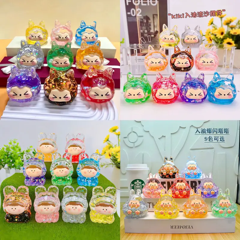 [SIZE TO] Móc Khóa Mô Hình Charm Nước Kim Tuyến Labubu Thỏ Rùa Decor Trang Trí 8