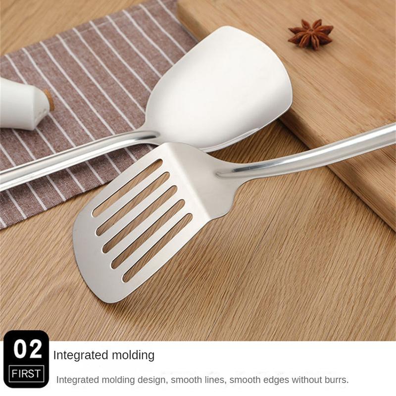 Dụng Cụ Nấu Ăn Bằng Thép Không Gỉ, Tay Cầm Chống Nóng Chất Lượng Cao, Tay Cầm Vân Gỗ, Thìa Rán, Muôi Súp, Dễ Lau Chùi, Thìa Chịu Nhiệt 4