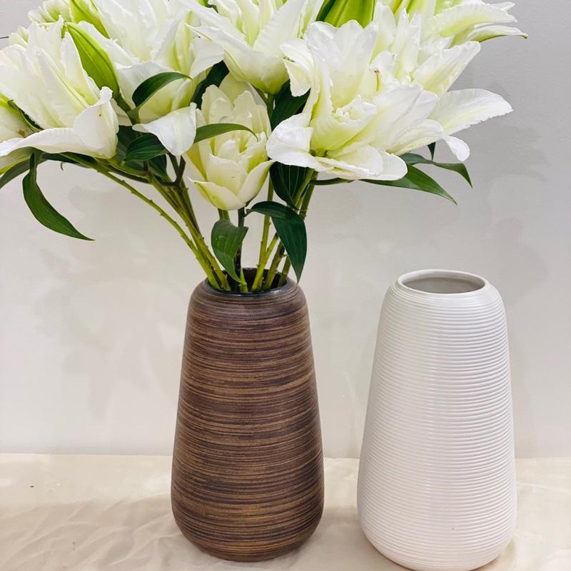 Bình hoa gốm sứ Bát Tràng cắm hoa ly, hoa dơn, tuyết mai/ bình hoa dáng đu đủ