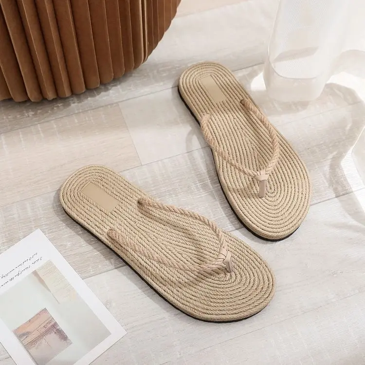 Dép Xỏ Ngón Đi Biển Ngoài Trời, Dép Lê, Thời Trang Mới Mùa Hè, Dép Xỏ Ngón Đơn Giản, Giày Đế Bằng Rơm, Dành Cho Nữ, 2024