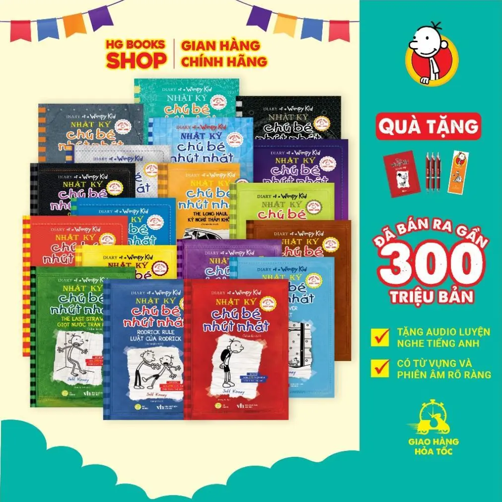 Nhật ký chú bé nhút nhát Song ngữ [Combo 3 tập] - Diary of a wimpy kid tặng kèm file nghe và note từ vựng - HG Books