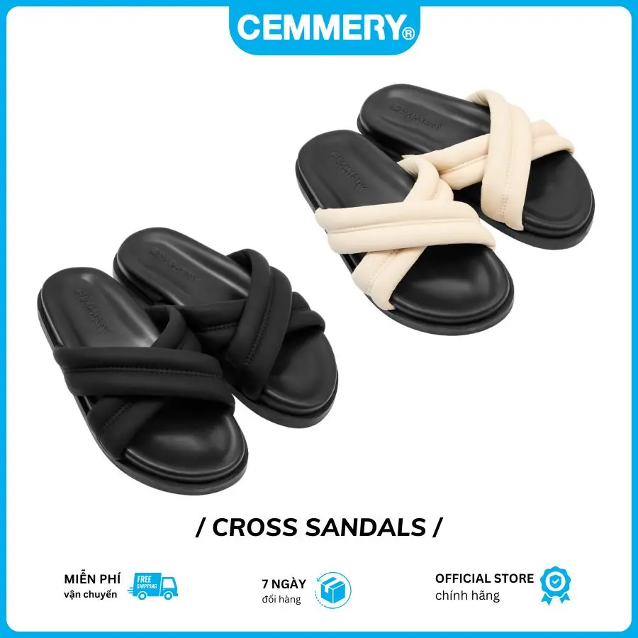 Dép CEMMERY Local Brand Chính Hãng Cross Sandals Quai Chéo chất liệu PU  Đế Bằng Nam Nữ 2 màu