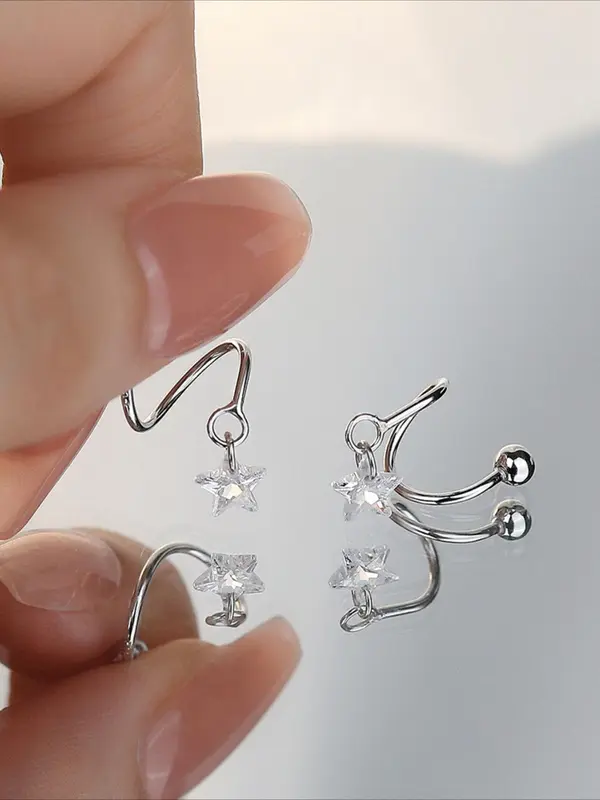 925 Sterling Silver Star Design Screw Earrings, Fashionable Earrings for Women & Girls, Trendy All-match & Exquisite Jewelry for Birthday Gift 4