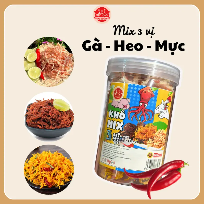 COMBO 7 Món Ăn Vặt Quốc Dân (Mít Sấy, Táo Kẹp Sữa, Bánh Que Cốt Dừa, Mix Gà Heo Mực, Quẩy Đùi Gà, Đậu Phộng, Chíp Chíp) Food Thức Ăn Cay Snack - PHUONGHUYENFOOD Chua 4