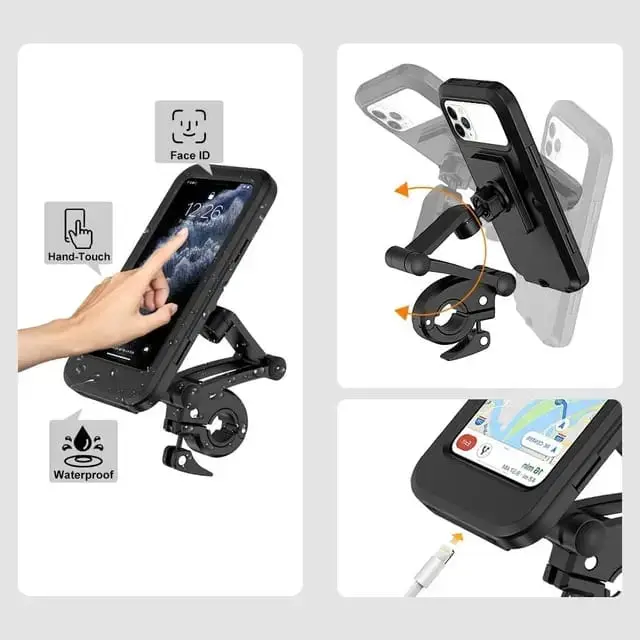 [HJS] Holder Hp Motor Waterproof Anti Air Kuat Kokoh Untuk Pemasangan Di Stang motor Handphone 1