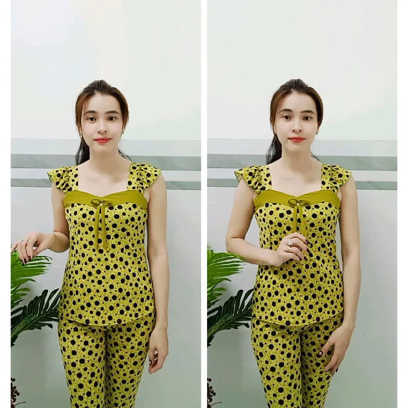 Mã 004 thun aty tơ đồ bộ thiết kế vải đẹp, quần dài ống ôm, áo tay cánh tiên phối màu Nữ Women 3