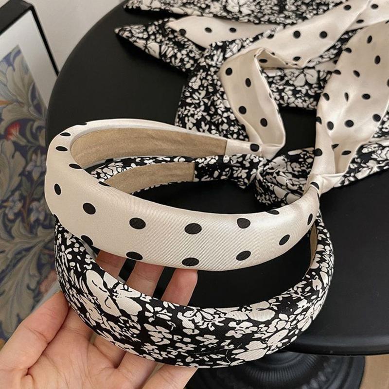 Product Introduction of Fashion 2024 New Women's Polka Dot Bow Ribbon Headband Face Washing Hair Pressing Headband High Skull Hair Tied Ribbon Headdress 23