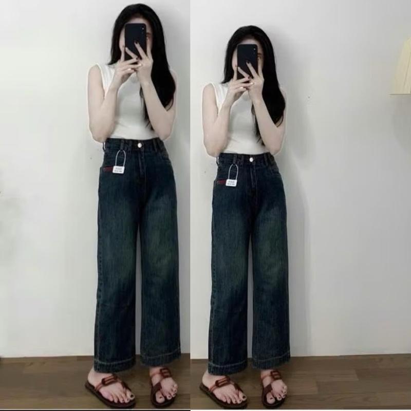  Loai Đẹp M005 Quần Bò Jeans Nữ Ống Đứng Quần Bò Denim Ống Rộng Suông Cạp Cao Hách Dáng Lưng Cao Women 005