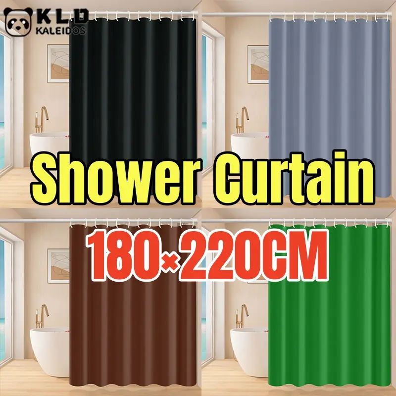 【180×220CM】HC High Quality NEW Shower Curtain Waterproof Mildew Proof Pure Color For Bathroom Makapal Thick Washable Cloth With Hook Curtains Shower Curtain Rod