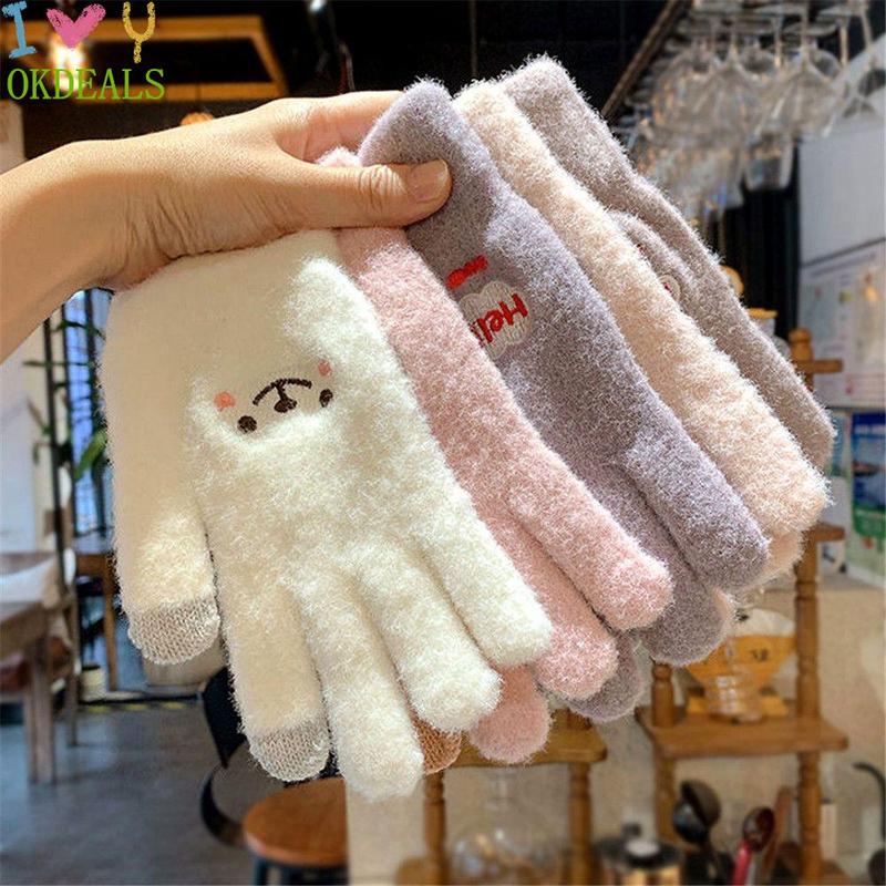 Găng Tay Len Cashmere Dày Dặn Giữ Ấm Mùa Đông Có Thể Chạm Màn Hình Điện Thoại Cảm Ứng Dành Cho Nữ Thời Trang Xu Hướng Hoa Nhung Sen