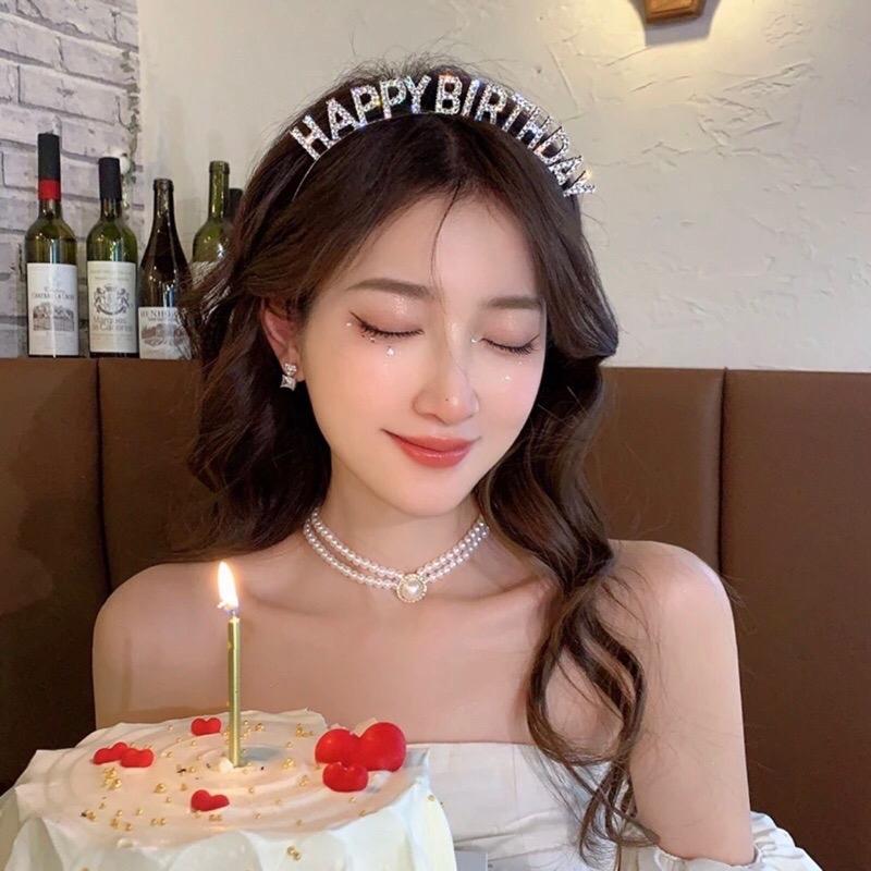 Bờm đính đá, băng đô cài tóc đính đá Happy Birthday phụ kiện chụp hình sang chảnh trang trí sinh nhật